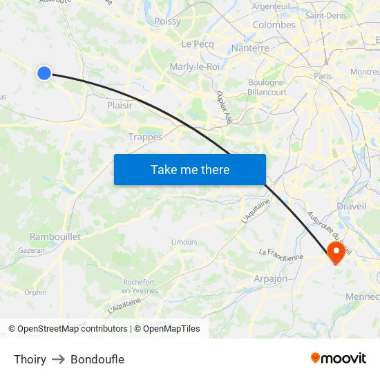 Thoiry to Bondoufle map