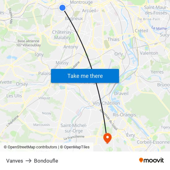 Vanves to Bondoufle map