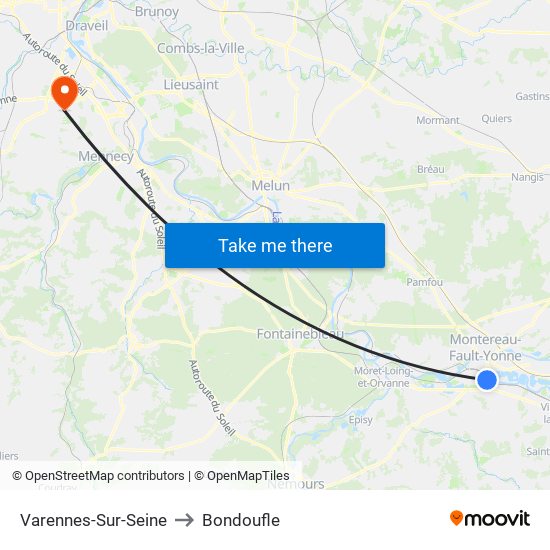 Varennes-Sur-Seine to Bondoufle map
