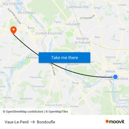 Vaux-Le-Penil to Bondoufle map