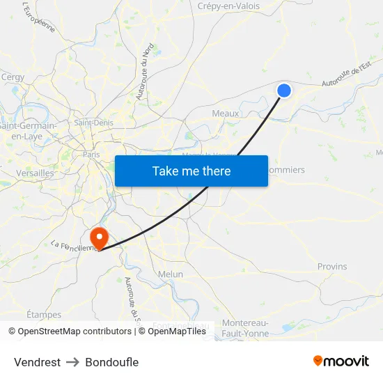 Vendrest to Bondoufle map