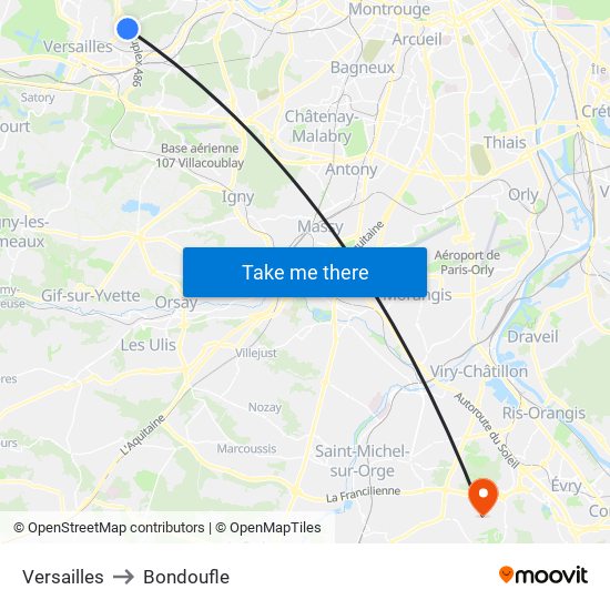Versailles to Bondoufle map