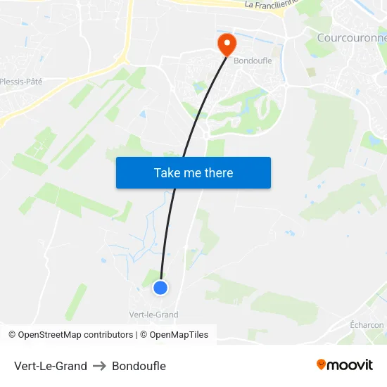 Vert-Le-Grand to Bondoufle map