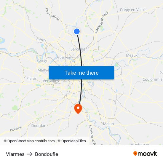 Viarmes to Bondoufle map