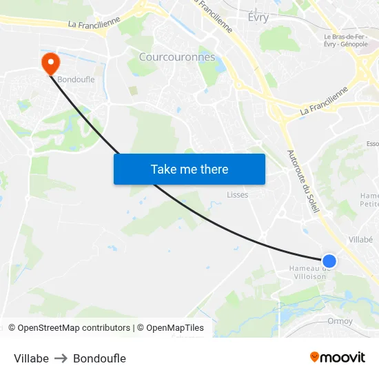 Villabe to Bondoufle map