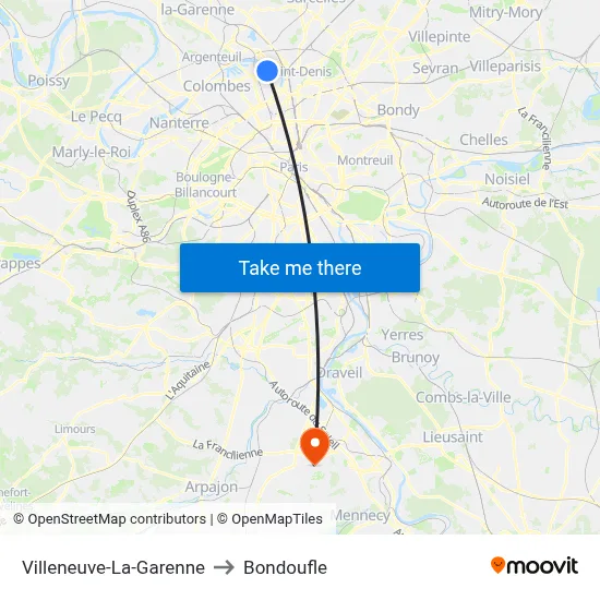 Villeneuve-La-Garenne to Bondoufle map
