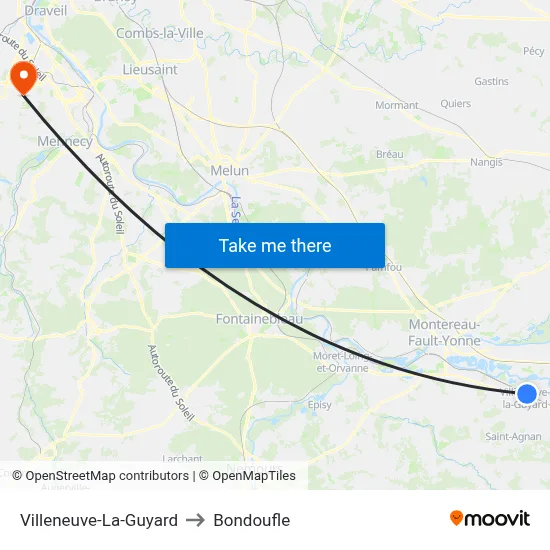 Villeneuve-La-Guyard to Bondoufle map