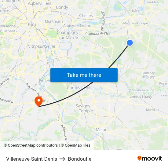 Villeneuve-Saint-Denis to Bondoufle map