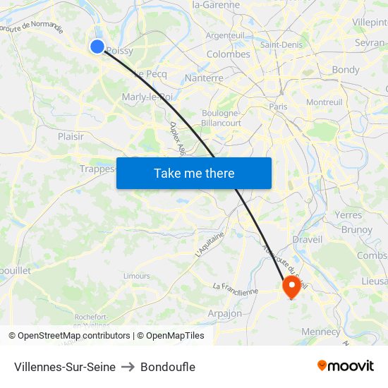 Villennes-Sur-Seine to Bondoufle map