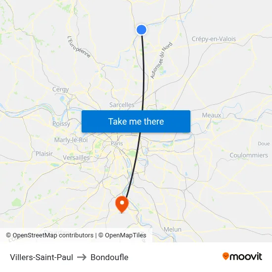 Villers-Saint-Paul to Bondoufle map