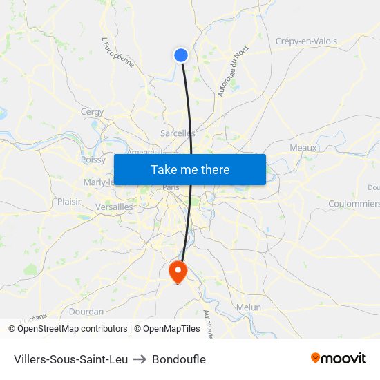 Villers-Sous-Saint-Leu to Bondoufle map