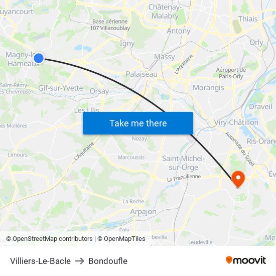 Villiers-Le-Bacle to Bondoufle map