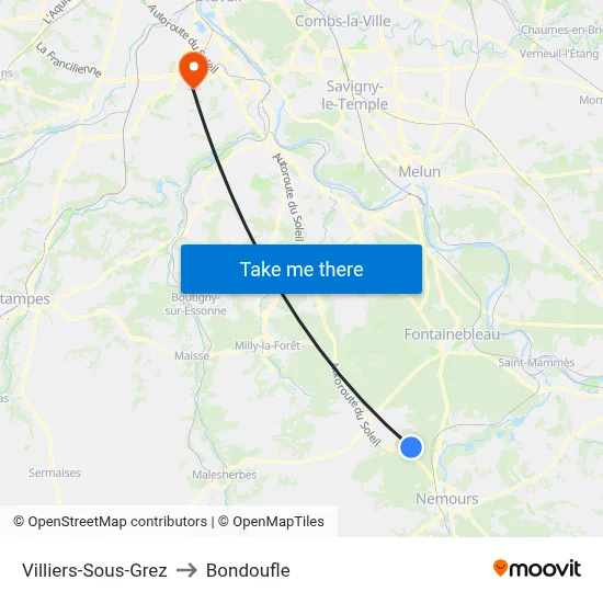 Villiers-Sous-Grez to Bondoufle map