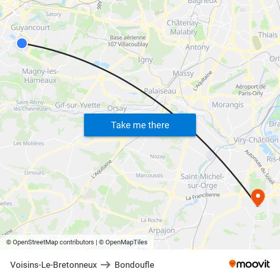 Voisins-Le-Bretonneux to Bondoufle map