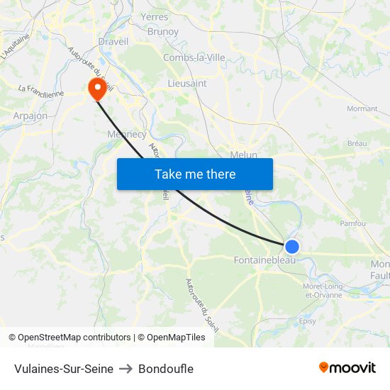 Vulaines-Sur-Seine to Bondoufle map