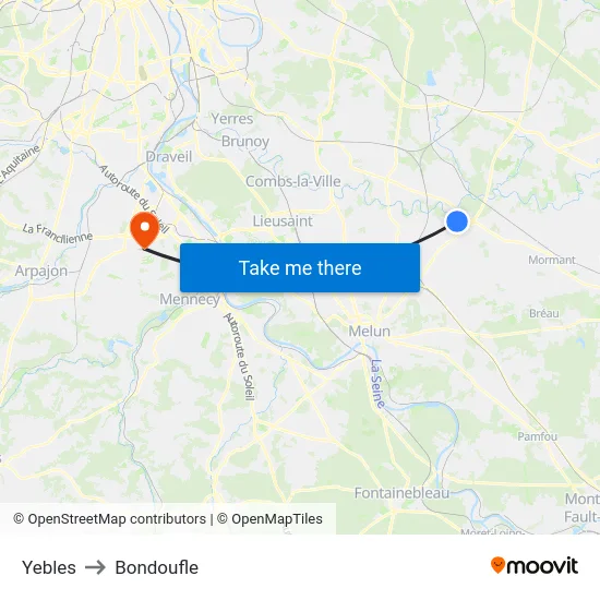 Yebles to Bondoufle map
