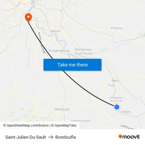 Saint-Julien-Du-Sault to Bondoufle map