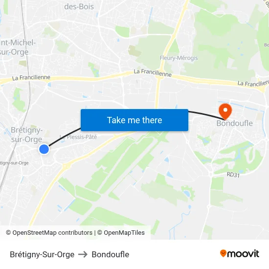Brétigny-Sur-Orge to Bondoufle map