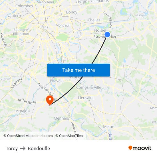 Torcy to Bondoufle map