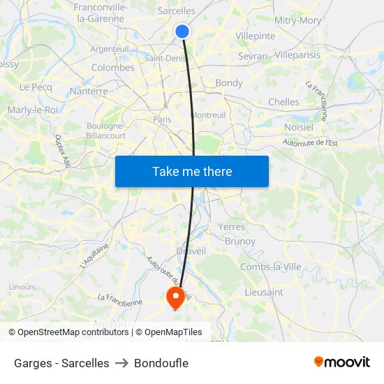Garges - Sarcelles to Bondoufle map