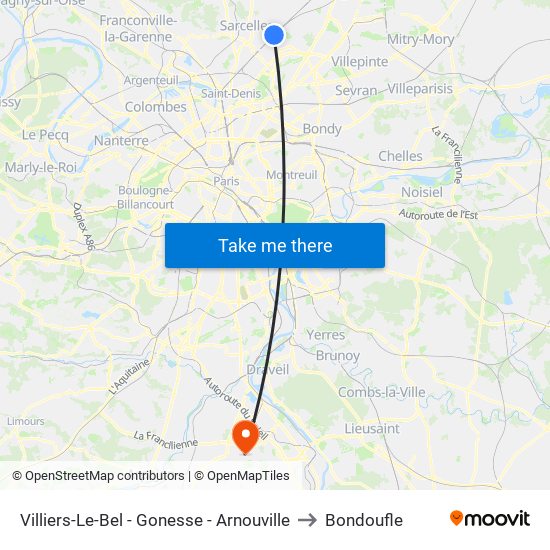Villiers-Le-Bel - Gonesse - Arnouville to Bondoufle map