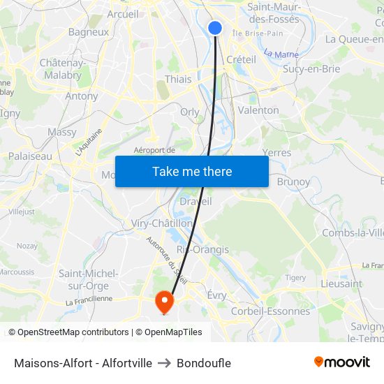 Maisons-Alfort - Alfortville to Bondoufle map