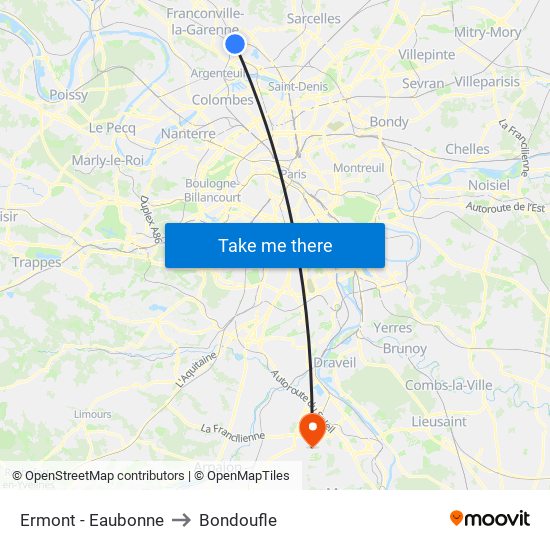 Ermont - Eaubonne to Bondoufle map