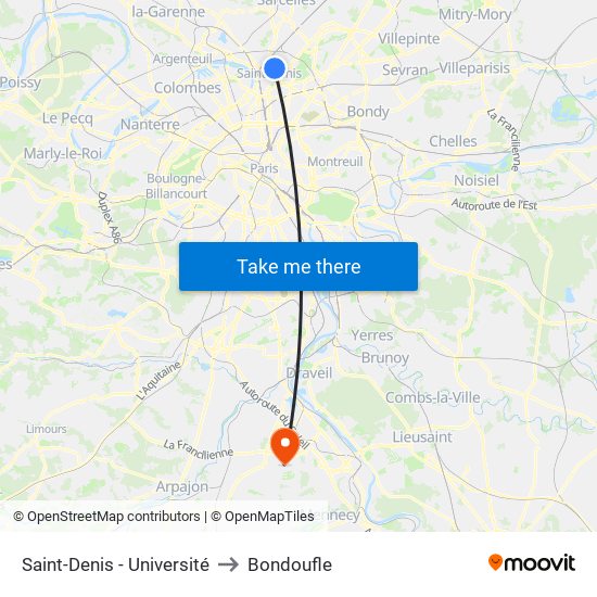 Saint-Denis - Université to Bondoufle map