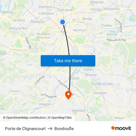 Porte de Clignancourt to Bondoufle map