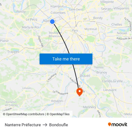 Nanterre Préfecture to Bondoufle map