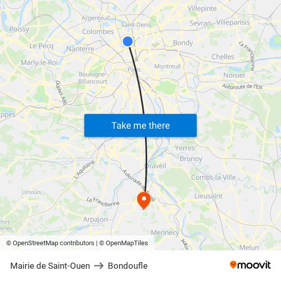 Mairie de Saint-Ouen to Bondoufle map