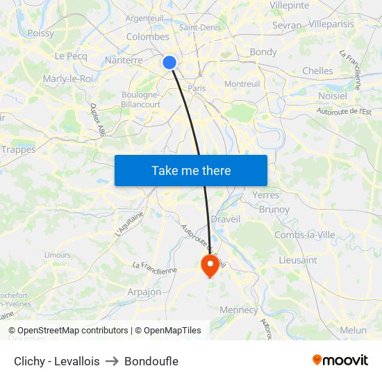Clichy - Levallois to Bondoufle map