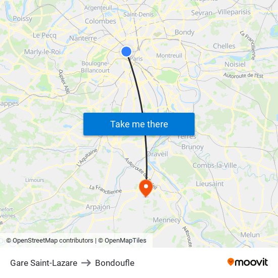 Gare Saint-Lazare to Bondoufle map