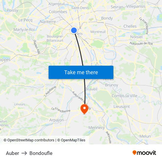 Auber to Bondoufle map