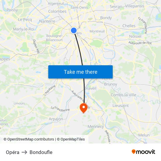 Opéra to Bondoufle map