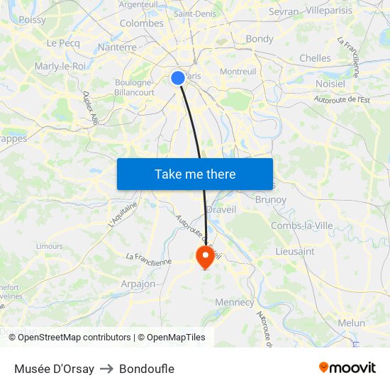Musée D'Orsay to Bondoufle map