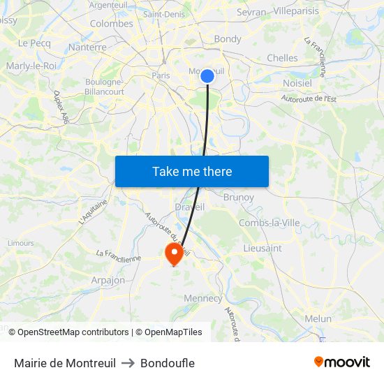 Mairie de Montreuil to Bondoufle map