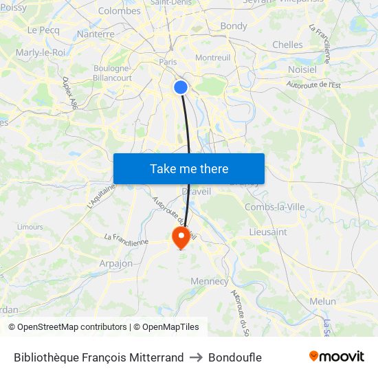 Bibliothèque François Mitterrand to Bondoufle map