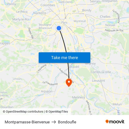 Montparnasse-Bienvenue to Bondoufle map