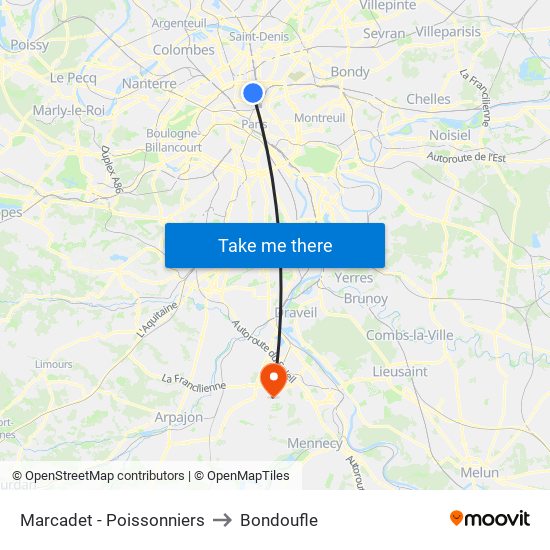 Marcadet - Poissonniers to Bondoufle map
