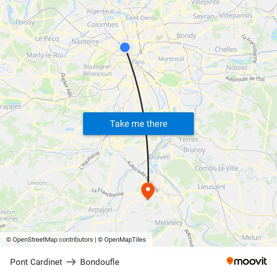 Pont Cardinet to Bondoufle map