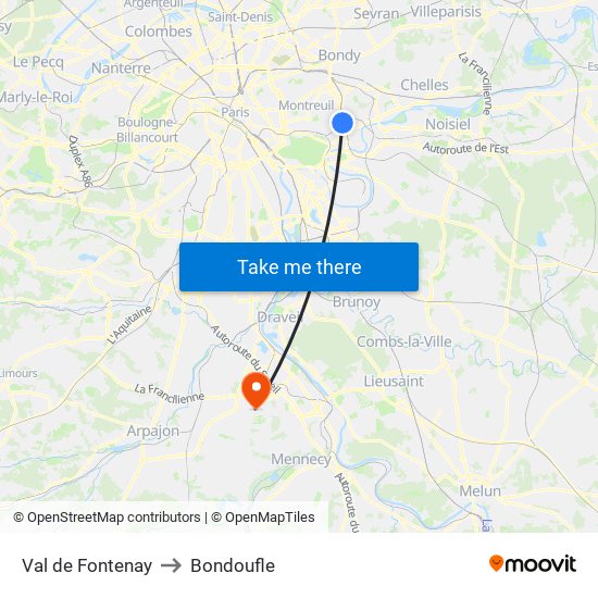 Val de Fontenay to Bondoufle map