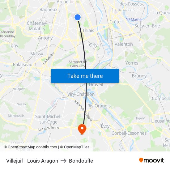 Villejuif - Louis Aragon to Bondoufle map
