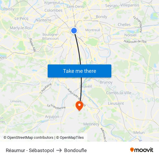Réaumur - Sébastopol to Bondoufle map