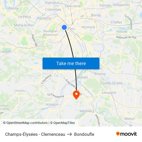 Champs-Élysées - Clemenceau to Bondoufle map