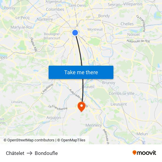 Châtelet to Bondoufle map