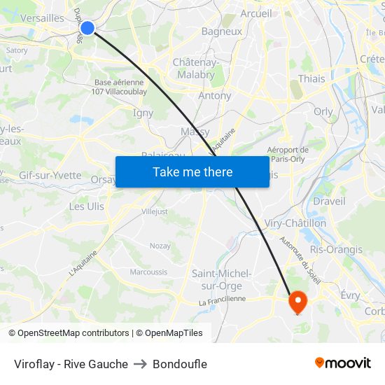 Viroflay - Rive Gauche to Bondoufle map