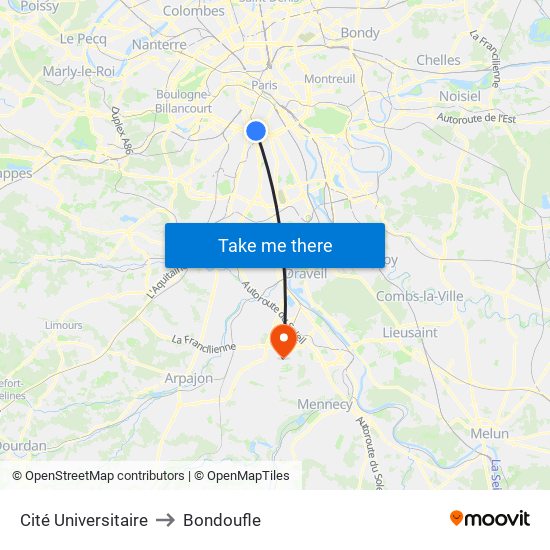 Cité Universitaire to Bondoufle map