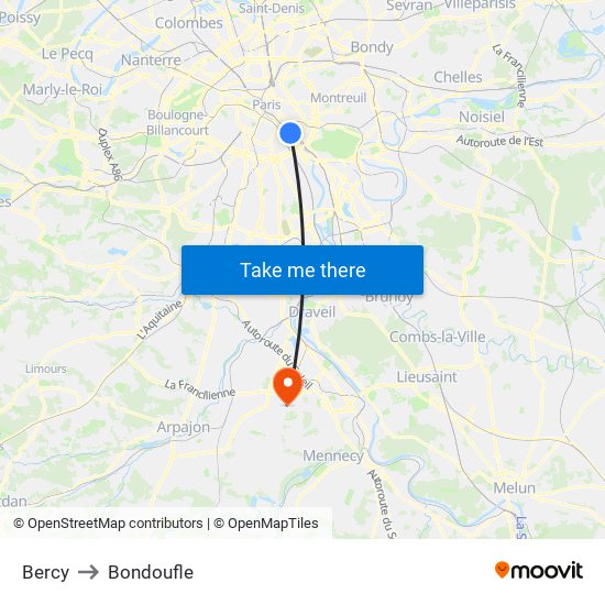 Bercy to Bondoufle map