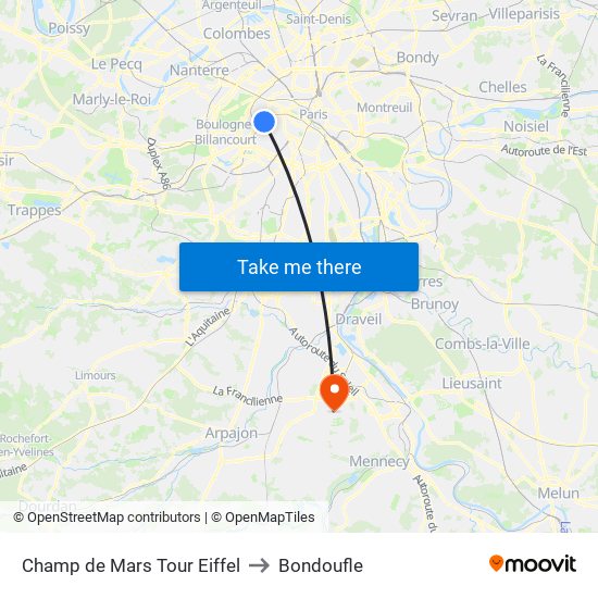 Champ de Mars Tour Eiffel to Bondoufle map